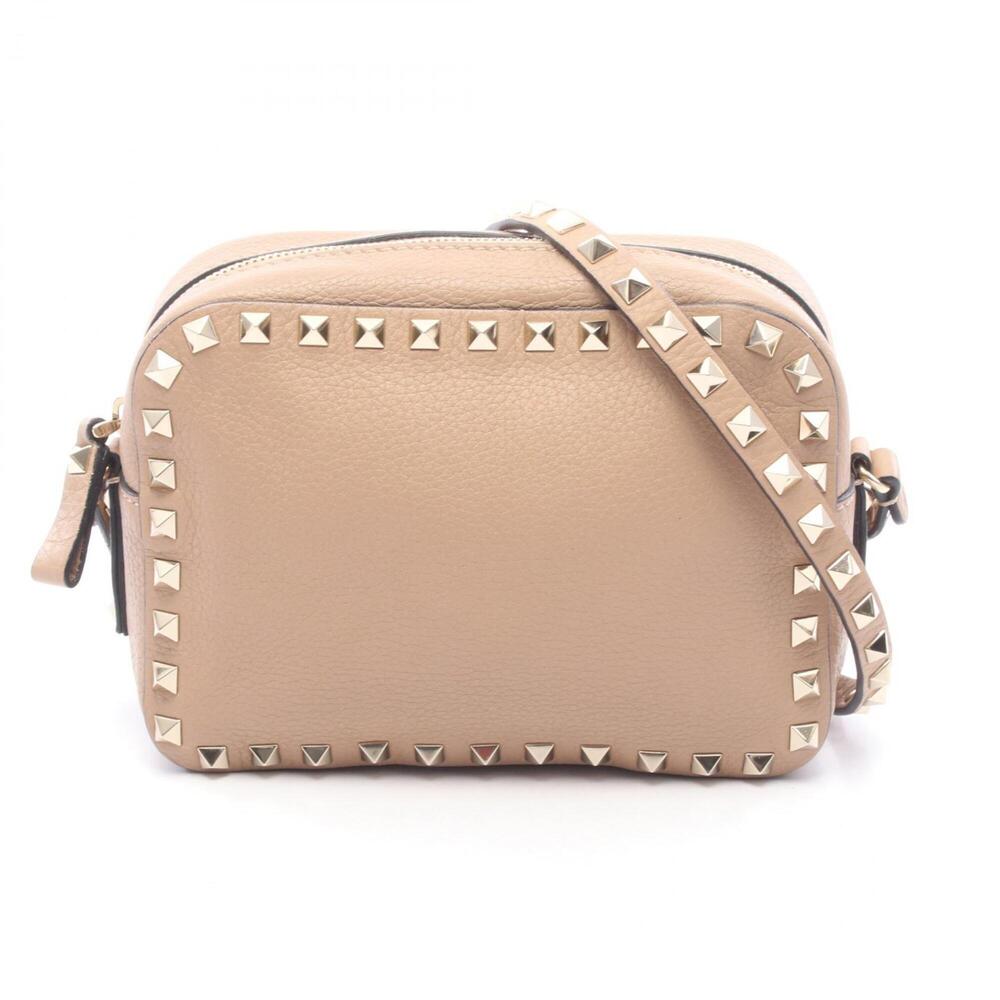 Valentino Rockstud Camera Bag, Shoulder Handbag, Leather, Women's, Beige